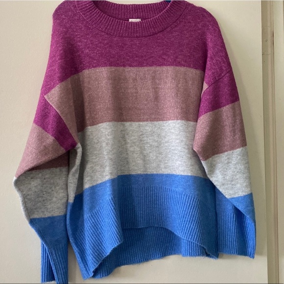 A new day purple blue gray striped sweater Large - Picture 3 of 3